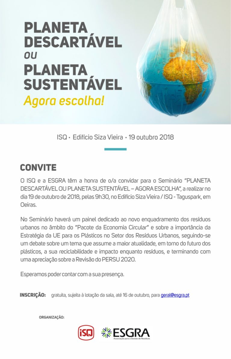 Convite – Seminário Planeta Descartável ou Planeta Sustentável – agora escolha