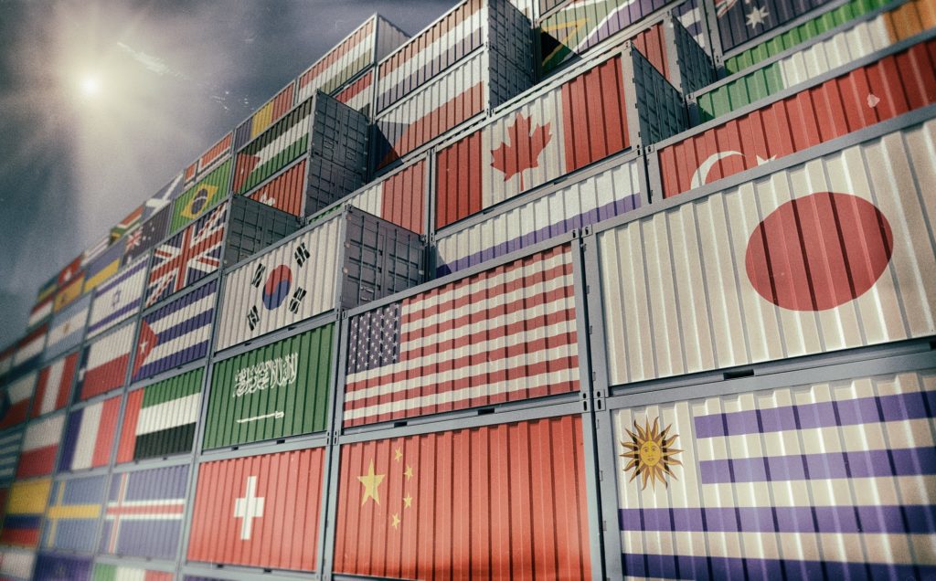 Container Terminal - Freight container with different national flag designs