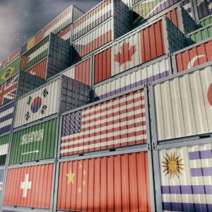 Container Terminal - Freight container with different national flag designs