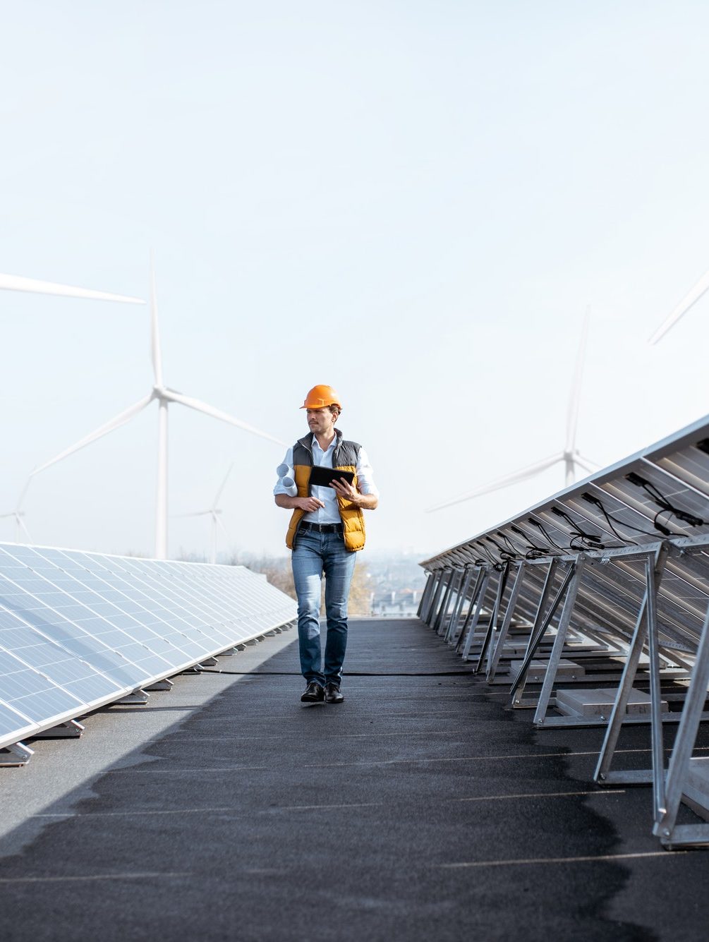 Engineer on a solar power plant